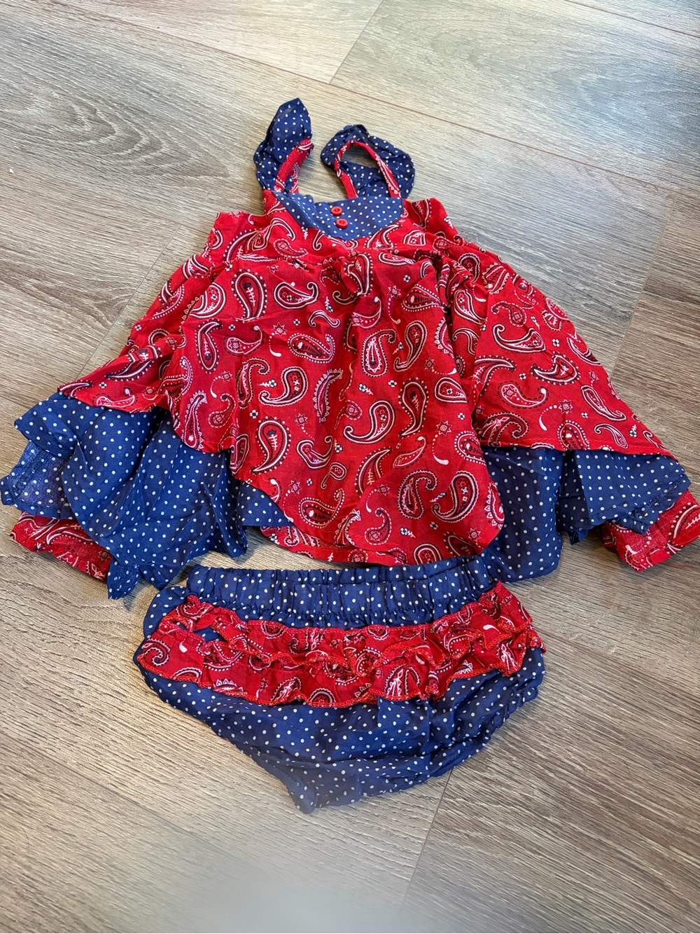 Nannette Red Paisley & Navy Polka Two-Piece Swim Set
